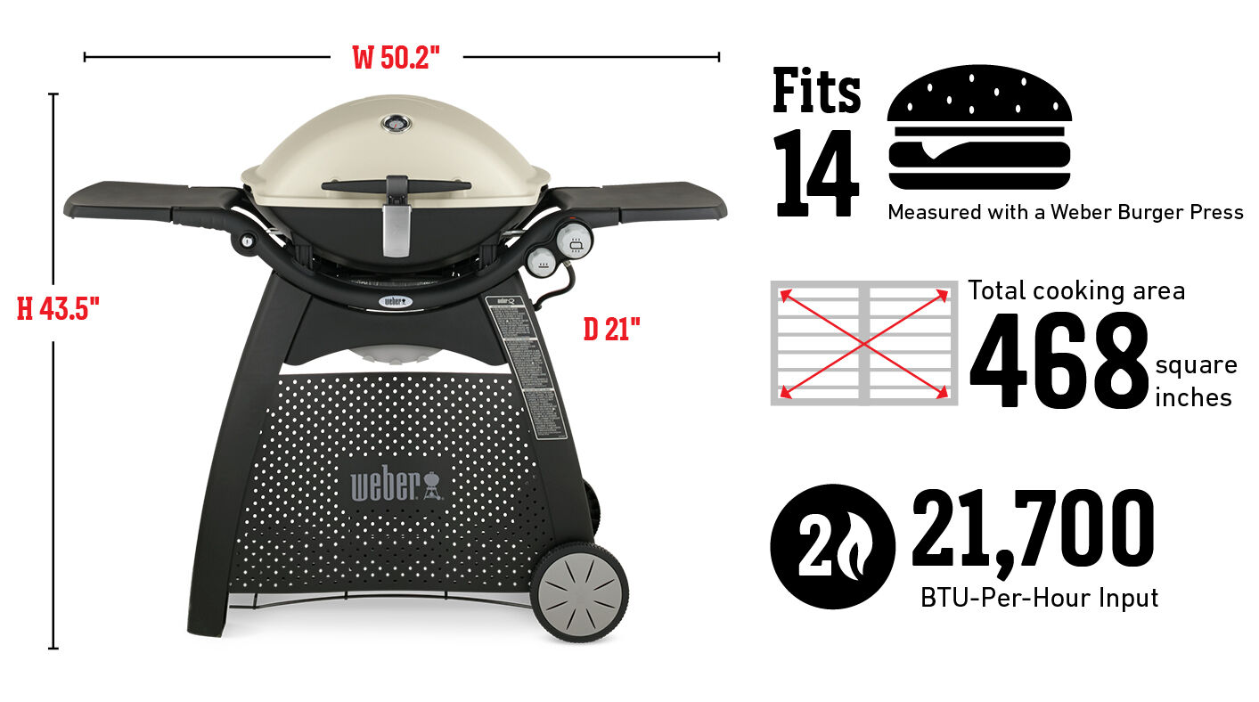 Barbecue au gaz Q3200 avec chariot en acier noir - 140x70x144 cm