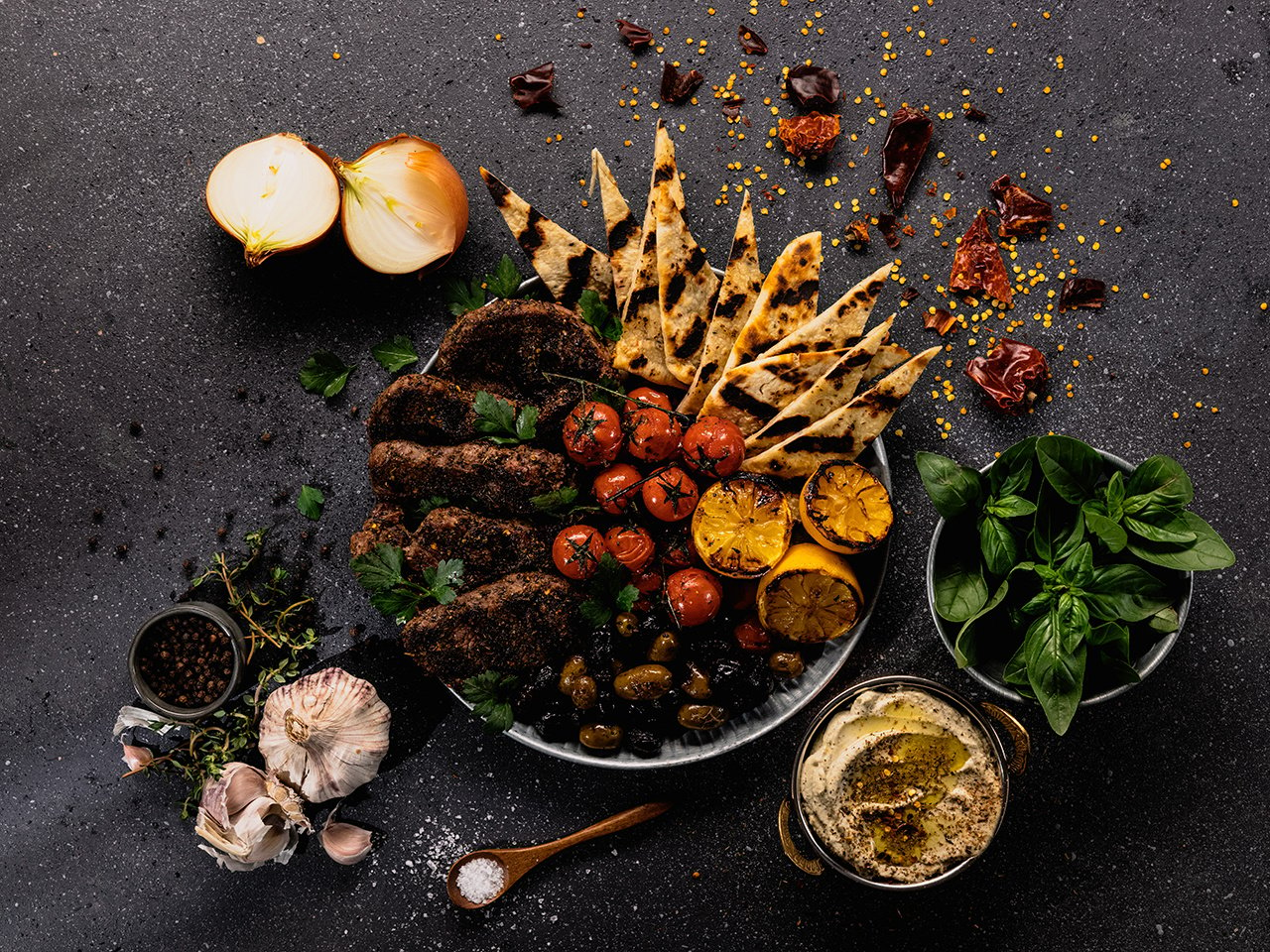  Greek Lamb Share Plate with Flat Bread and Dip

