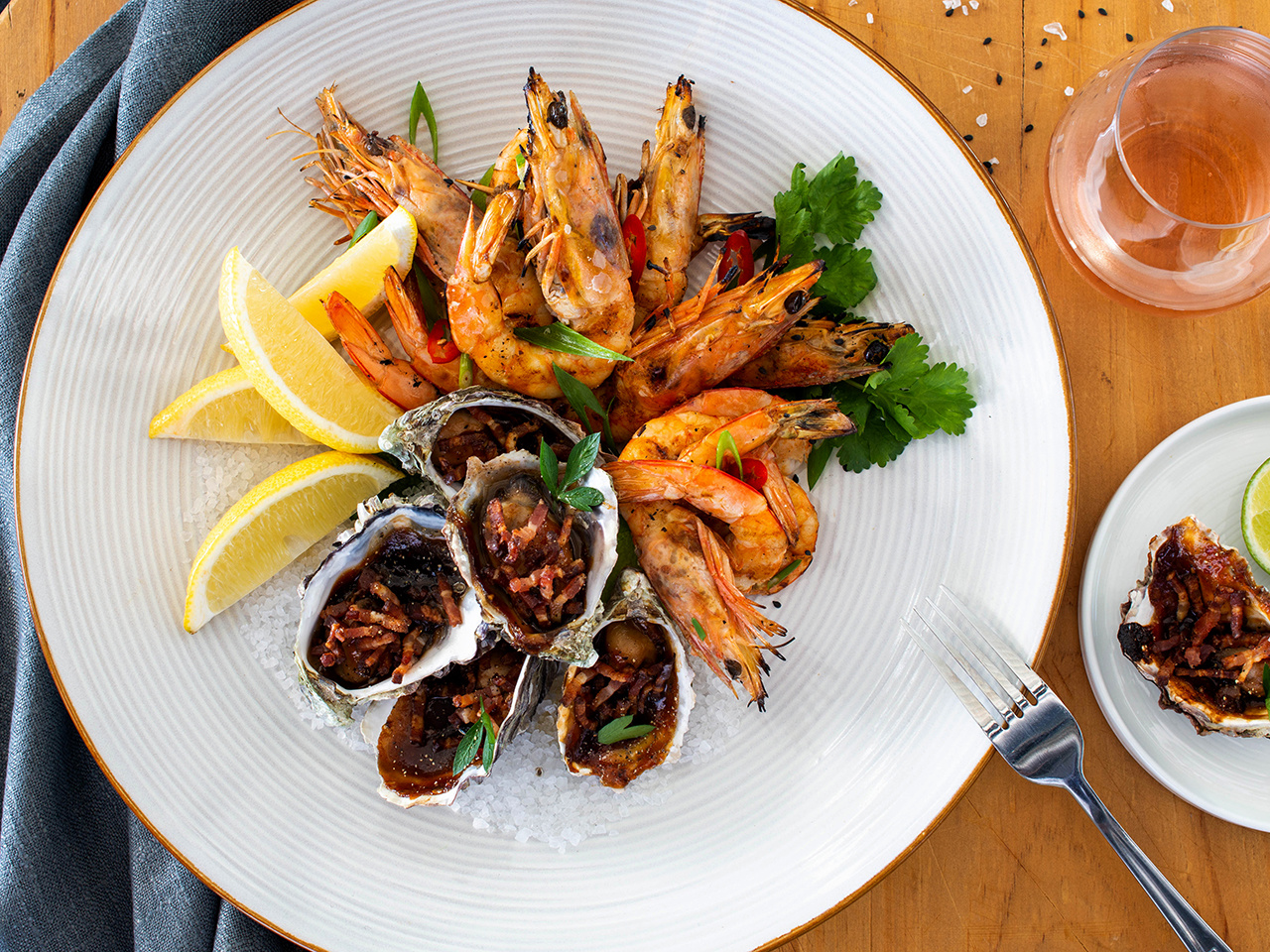  Coffin Bay Oysters Kilpatrick and Grilled SA Prawns

