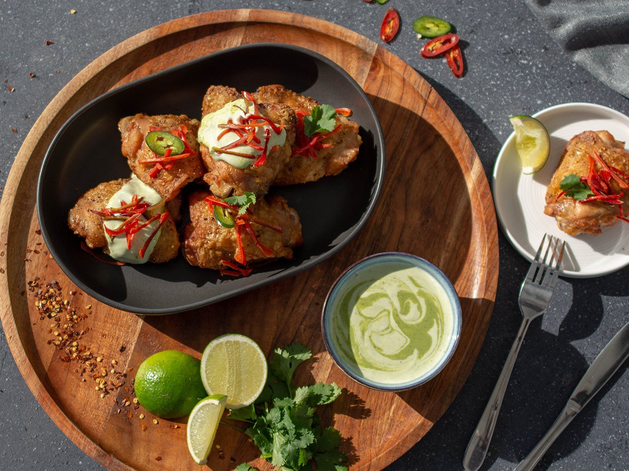  Mini-chicken roasts with zesty lime and chilli yoghurt

