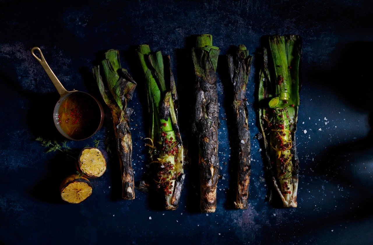  Ember grilled leeks with pink pepper butter
 


