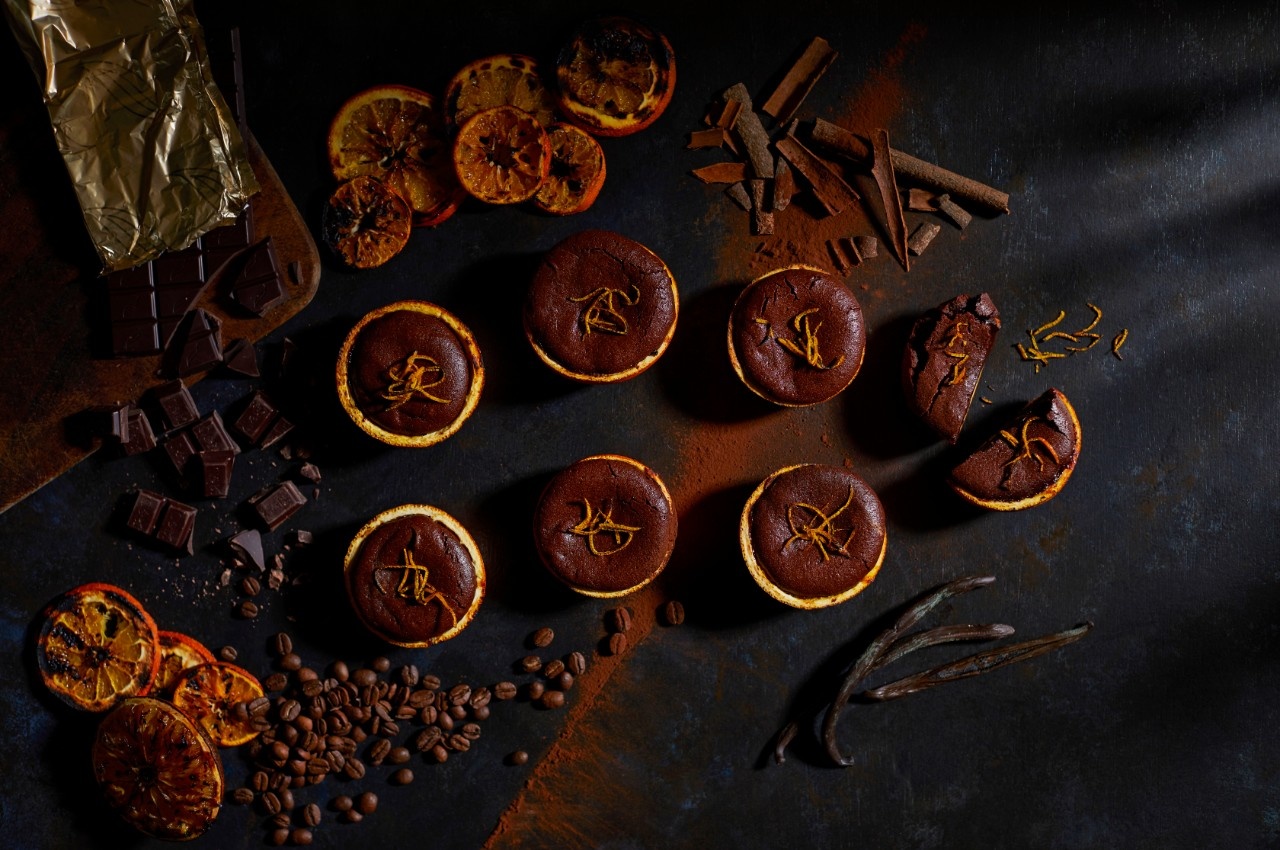  Coffee smoked orange brownies with crème fraiche



